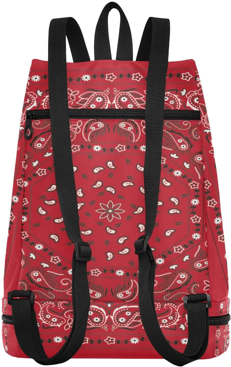 Poeticcity Gym Swimming Drawstring Bags Daypacks Backpack Purse Casual Knapsack Shoulder Bag Sitting Rucksack Bandana Print Traditional Asian Elements Paisley Floral Flowers