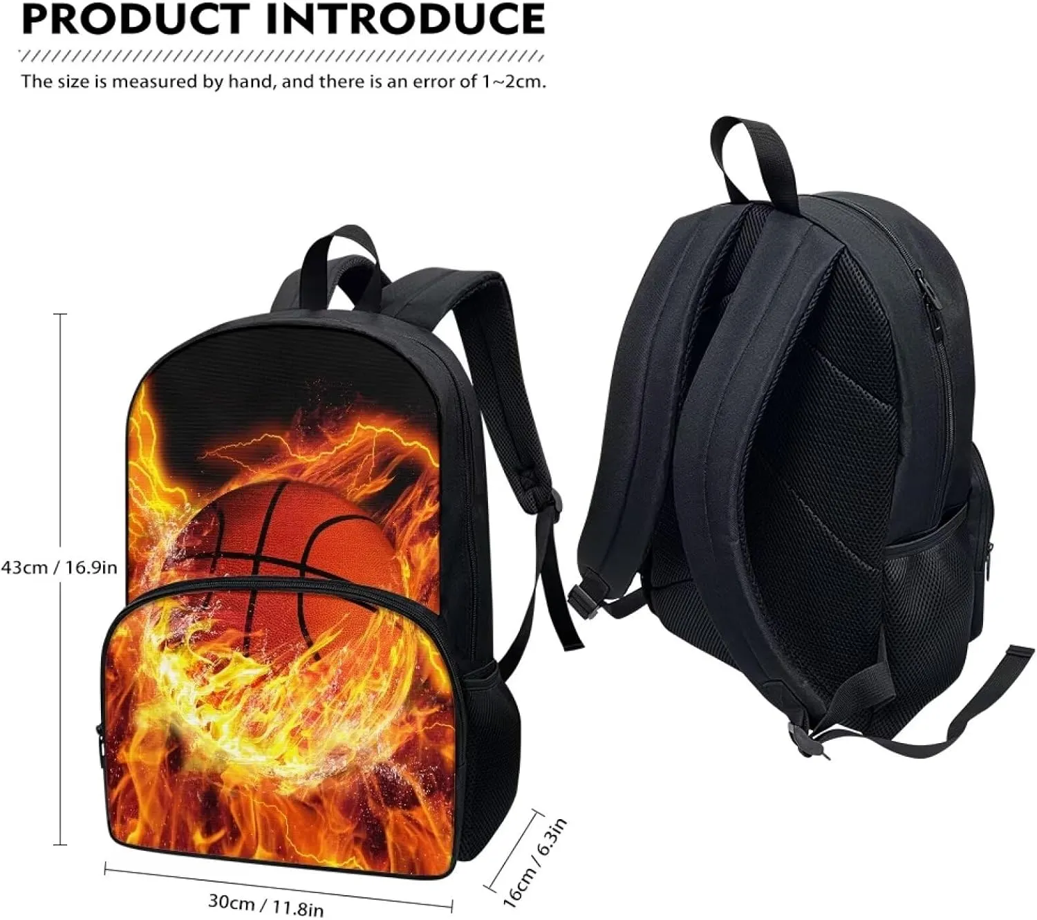 POLERO Fire Basketball Backpack for Boys Kids Child Kindergarten School Backpack Preschool Bookbag Daypacks