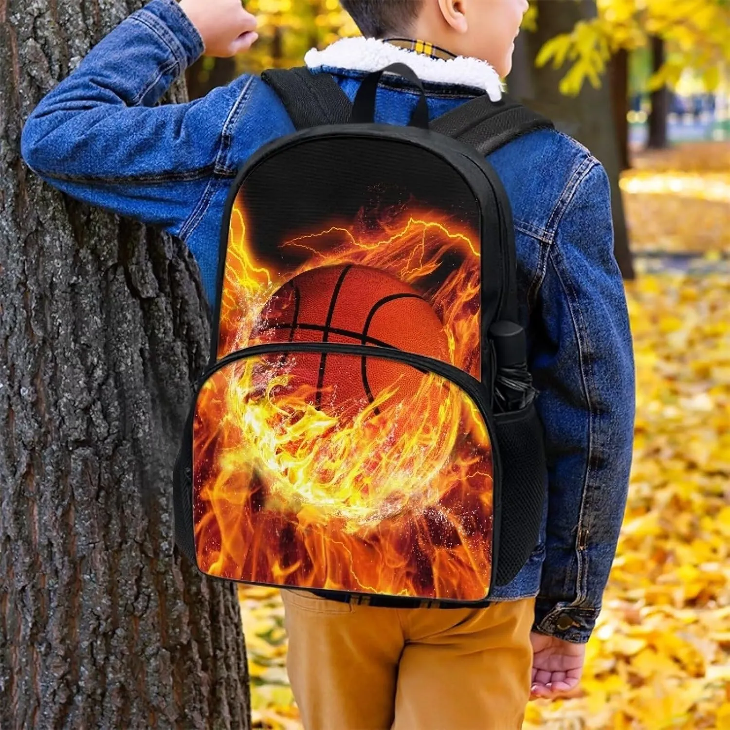 POLERO Fire Basketball Backpack for Boys Kids Child Kindergarten School Backpack Preschool Bookbag Daypacks