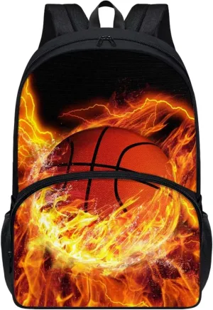 POLERO Fire Basketball Backpack for Boys Kids Child Kindergarten School Backpack Preschool Bookbag Daypacks