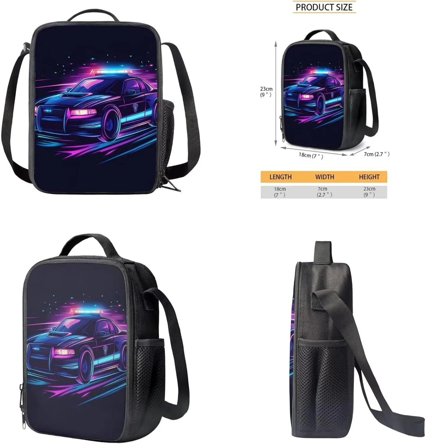 Police Car Backpack for Boys Bookbags with Lunch Box and Pencil Case 4 Pcs 5th Grade Backpacks for Boys Large Capacity Shoulder Bag for Elementary School Hiking Daypacks for Primary