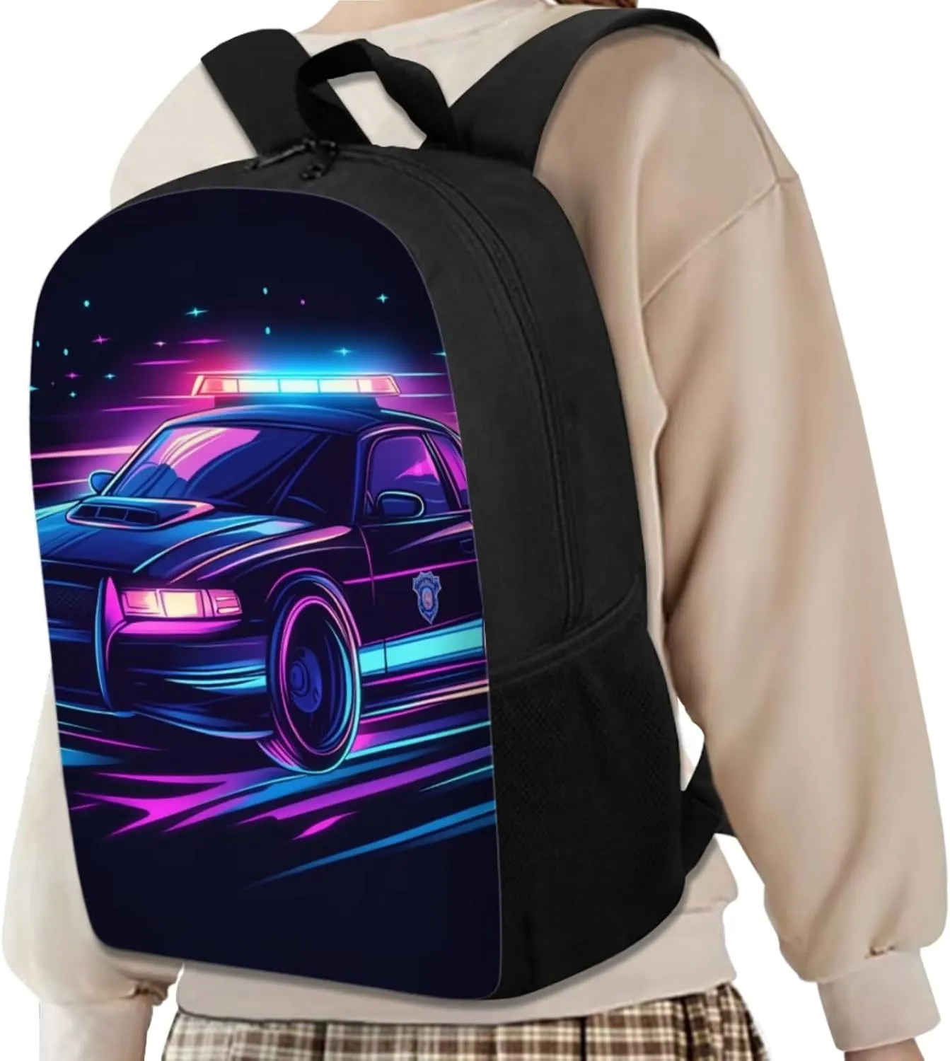 Police Car Backpack for Boys Bookbags with Lunch Box and Pencil Case 4 Pcs 5th Grade Backpacks for Boys Large Capacity Shoulder Bag for Elementary School Hiking Daypacks for Primary