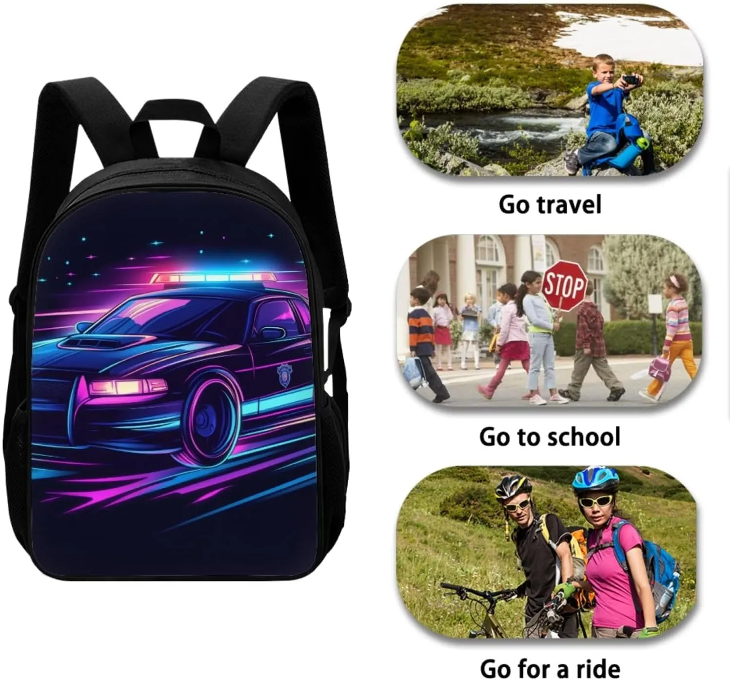 Police Car Backpack for Boys Bookbags with Lunch Box and Pencil Case 4 Pcs 5th Grade Backpacks for Boys Large Capacity Shoulder Bag for Elementary School Hiking Daypacks for Primary