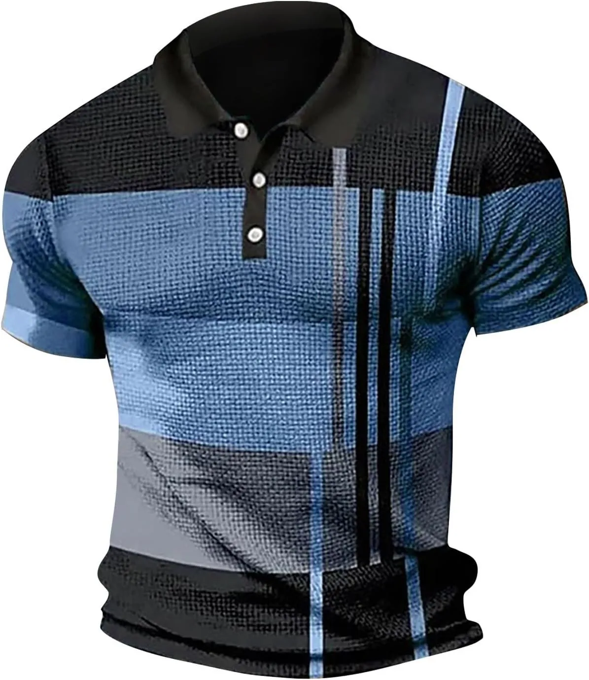Polo Shirts for Men Short Sleeve Button Down Slim Fit Waffle T Shirt Plaid Striped Solid Color Golf Tees Dry Fit Tops