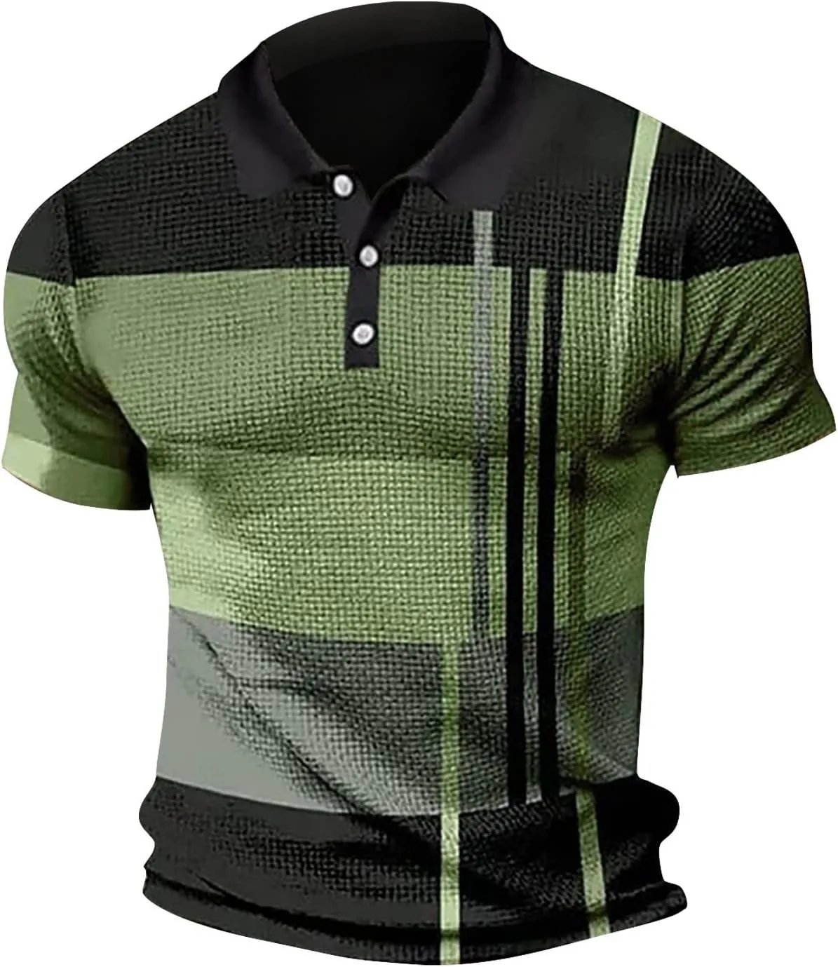 Polo Shirts for Men Short Sleeve Button Down Slim Fit Waffle T Shirt Plaid Striped Solid Color Golf Tees Dry Fit Tops