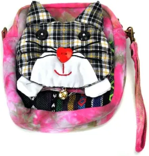 Portable Tie-Dye Cloth Bag Ethnic Style Dual-Purpose Diagonal Bag Coin Purse(pink)