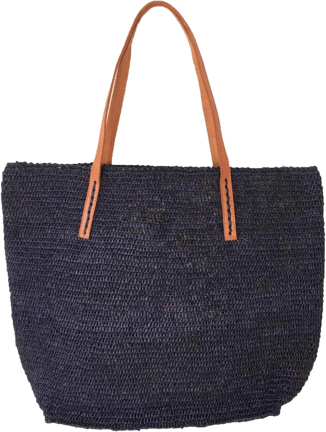 Portland Crocheted Raffia Carryall Tote Bag, Navy