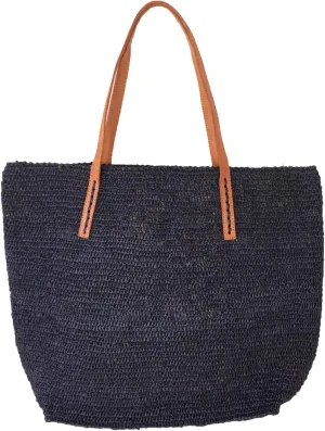 Portland Crocheted Raffia Carryall Tote Bag, Navy