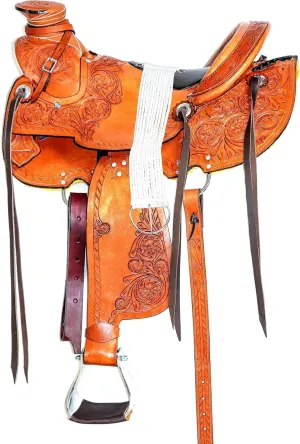 Premium Leather Wade Tree Western Roping Saddle – Handmade Ranch & Trail Horse Saddle for Roping & Work – 15", 16", 17" Seat Available