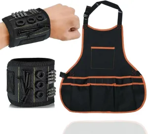 Pro Tool Apron   Magnetic Wristband Set for Craftsmen - Adjustable Work Gear with 16 Pockets & Hands-Free Magnetic Tool Holder, Waterproof Oxford Fabric for Carpentry/Gardening/DIY