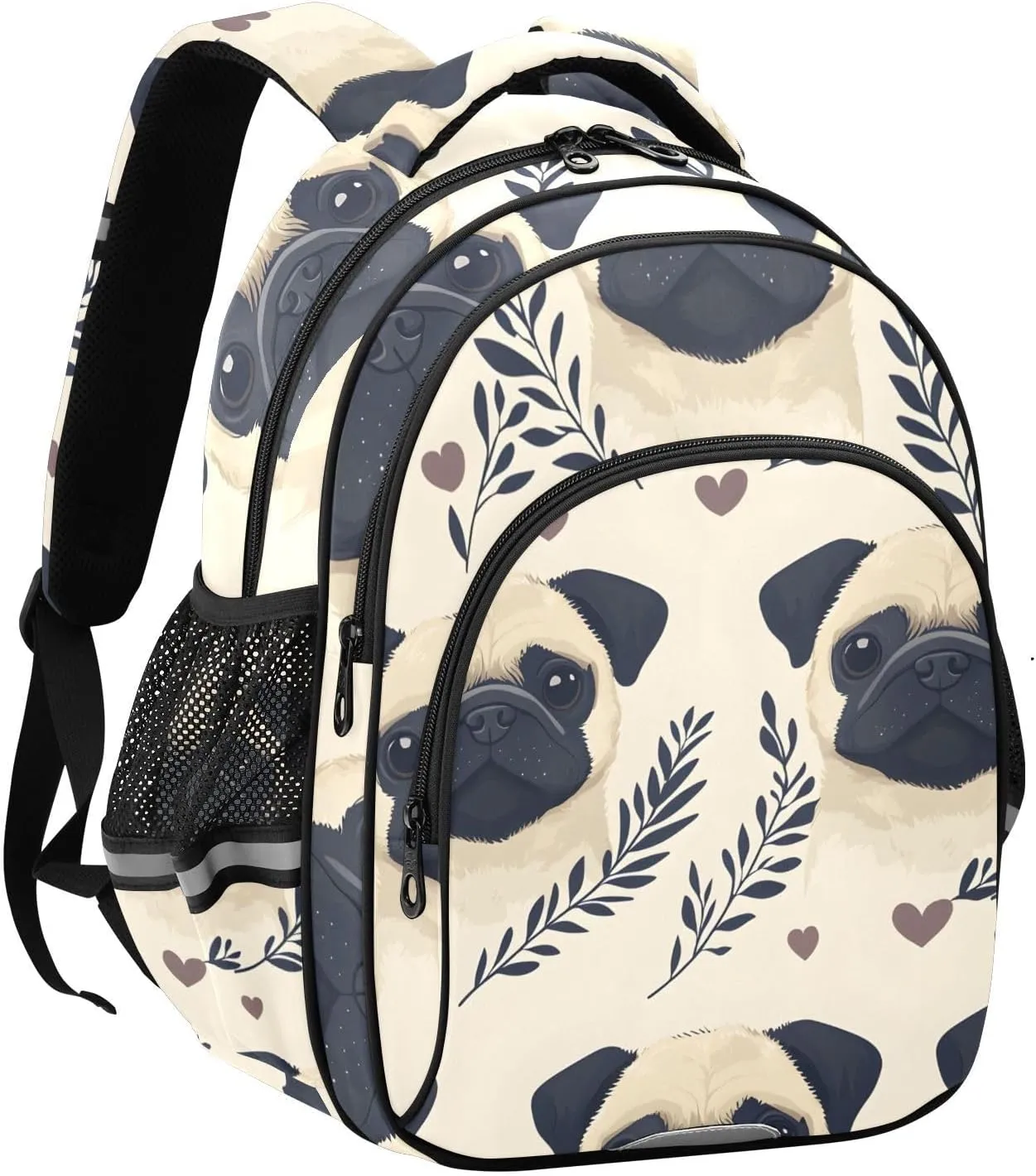 Pug Foliage School Backpack for Teens Water Resistant Laptop Bags Travel Daypacks,16.9" H