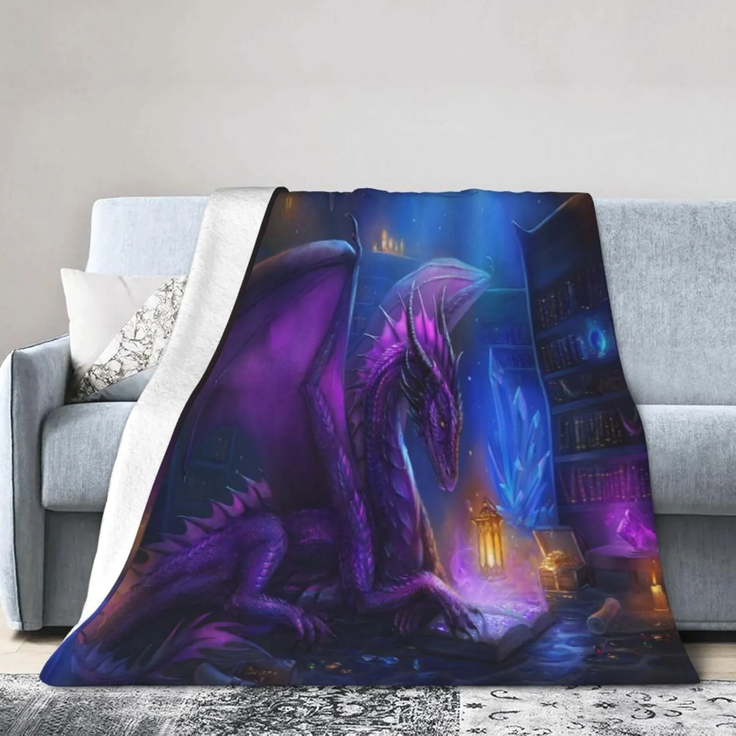 Purple Dragon Art Throw Blanket Super Soft Flannel Blankets for Girls Boys Girl Kids Men Women Gifts Bed Sofa Office Camping Travel 60x50 Inch