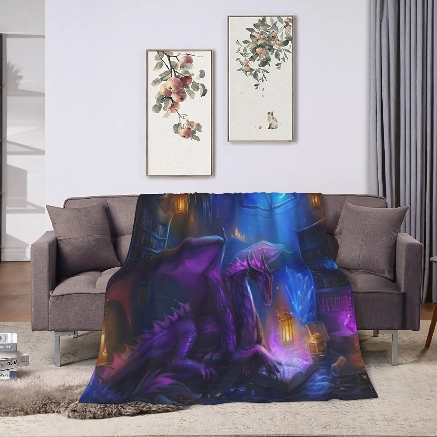 Purple Dragon Art Throw Blanket Super Soft Flannel Blankets for Girls Boys Girl Kids Men Women Gifts Bed Sofa Office Camping Travel 60x50 Inch