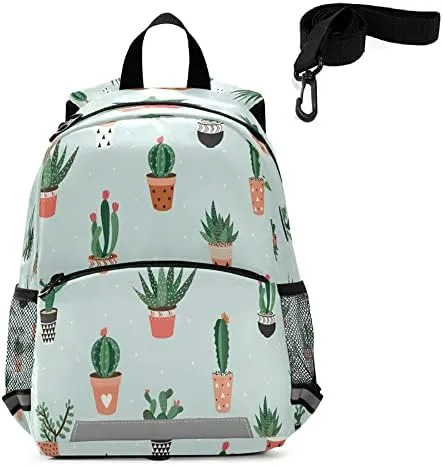 QUGRL Cactus Tropical Toddler Backpack Cute Kids Backpack for Baby Boys Girls Kindergarten Schoolbag Preschool Nursery Travel Bag with Safety Leash Harness 3-8 Years