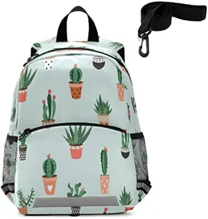 QUGRL Cactus Tropical Toddler Backpack Cute Kids Backpack for Baby Boys Girls Kindergarten Schoolbag Preschool Nursery Travel Bag with Safety Leash Harness 3-8 Years