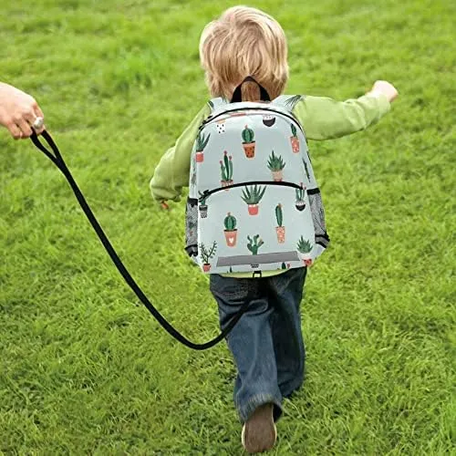 QUGRL Cactus Tropical Toddler Backpack Cute Kids Backpack for Baby Boys Girls Kindergarten Schoolbag Preschool Nursery Travel Bag with Safety Leash Harness 3-8 Years