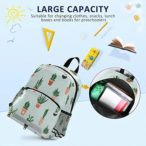 QUGRL Cactus Tropical Toddler Backpack Cute Kids Backpack for Baby Boys Girls Kindergarten Schoolbag Preschool Nursery Travel Bag with Safety Leash Harness 3-8 Years