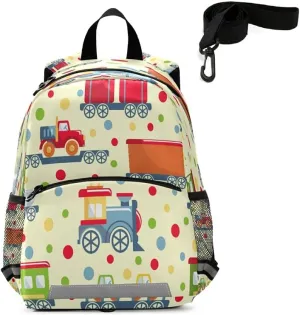 QUGRL Colorful Train Toys Kids Toddler Backpack with Leash Harness Cartoon Childish Kindergarten Child Schoolbag Preschool Nursery Baby Travel Bag for Boys Girls 3-8 Years