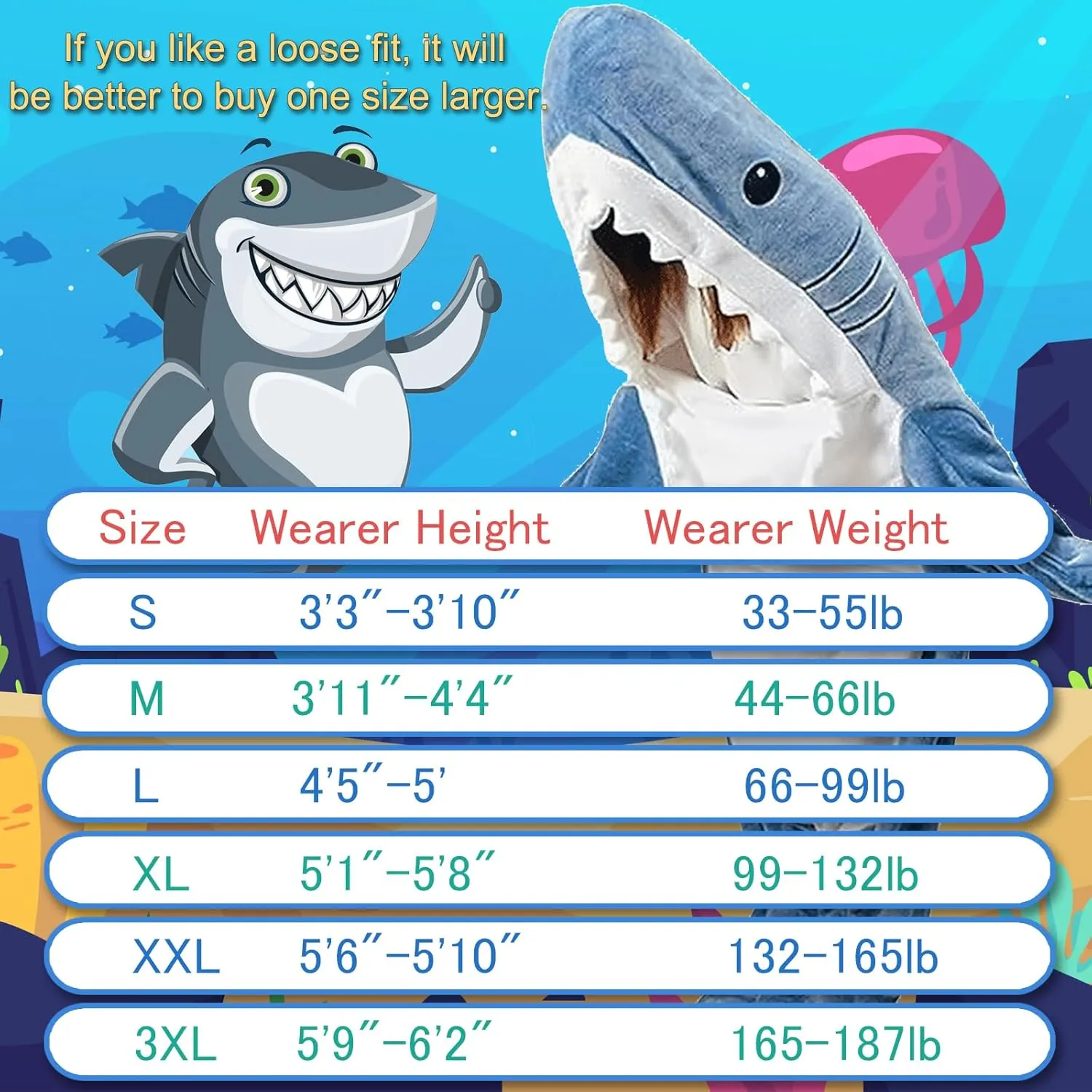 Quincunx Wearable Shark Blanket Hoodie Onesie Adult & Kids, Shark Sleeping Bag,Cozy Soft shark blanket adult Shark Costume