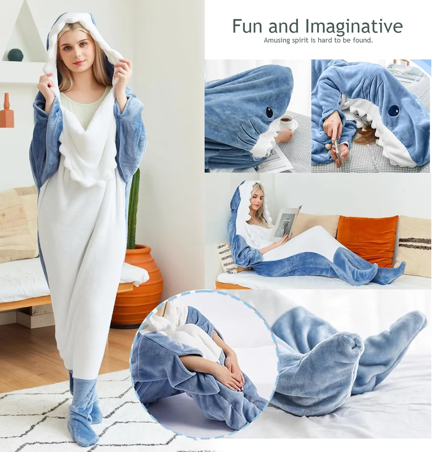 Quincunx Wearable Shark Blanket Hoodie Onesie Adult & Kids, Shark Sleeping Bag,Cozy Soft shark blanket adult Shark Costume
