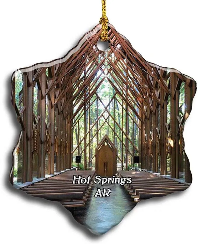 "N/A" Hot Springs Anthony Chapel Arkansas USA America Christmas Ceramic Ornament Xmas Tree Decor Souvenirs Double Sided Snowflake Porcelain Home Gifts