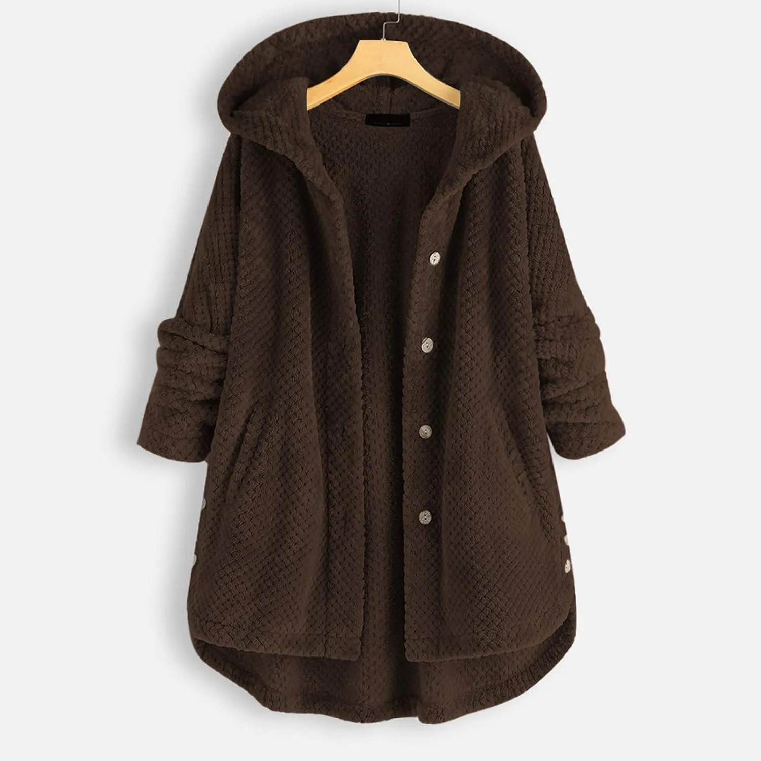 QWENTMTNTY Womens Winter Fuzzy Fleece Jacket Oversized Casual Trendy Hooded Cardigan Coat Winter Thermal Sherpa Outerwear