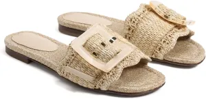 Raffia Sandals for Women Buckle Straw flats Woven Braided Rattan Slides Summer Beach Sandals Comfort Cute Shoes