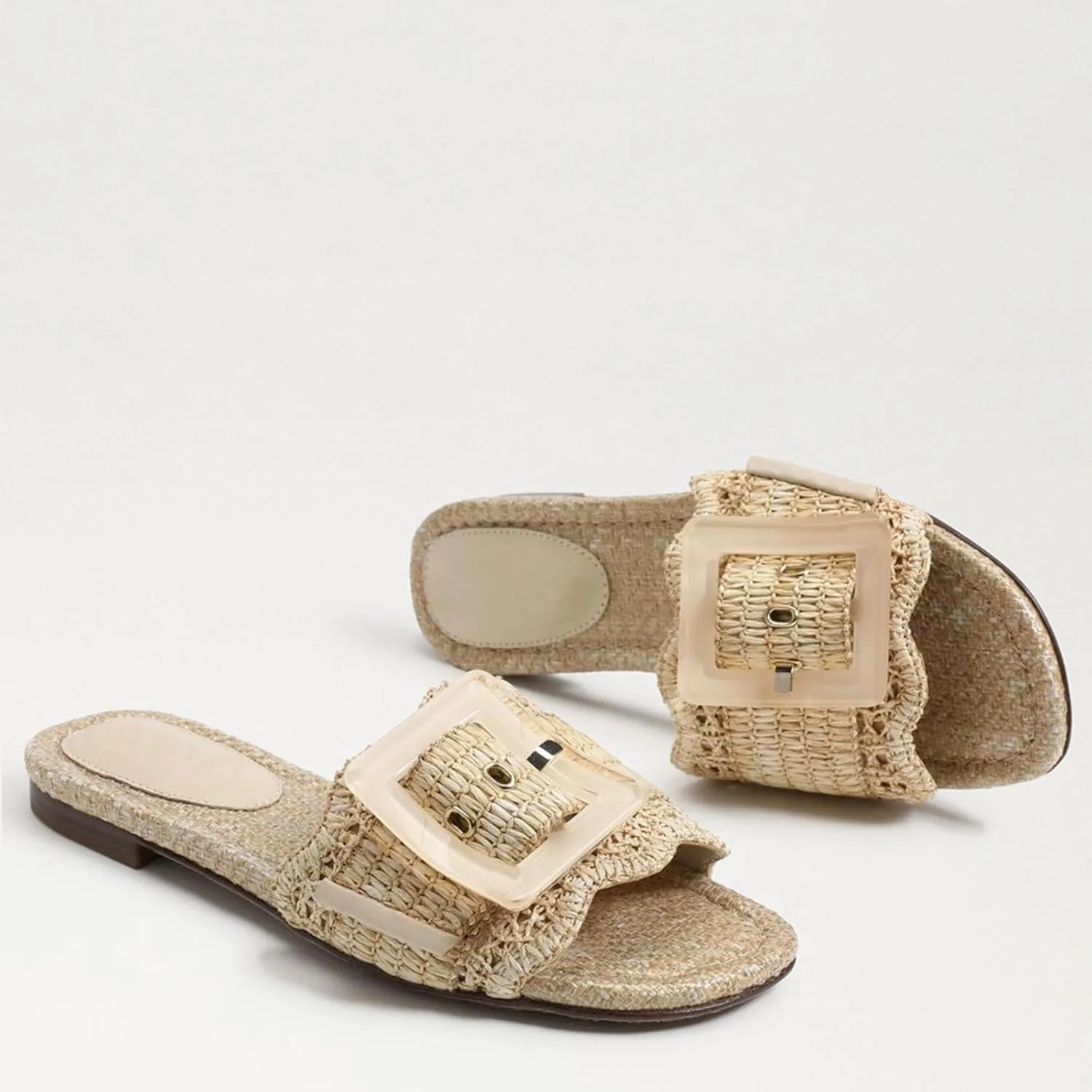 Raffia Sandals for Women Buckle Straw flats Woven Braided Rattan Slides Summer Beach Sandals Comfort Cute Shoes