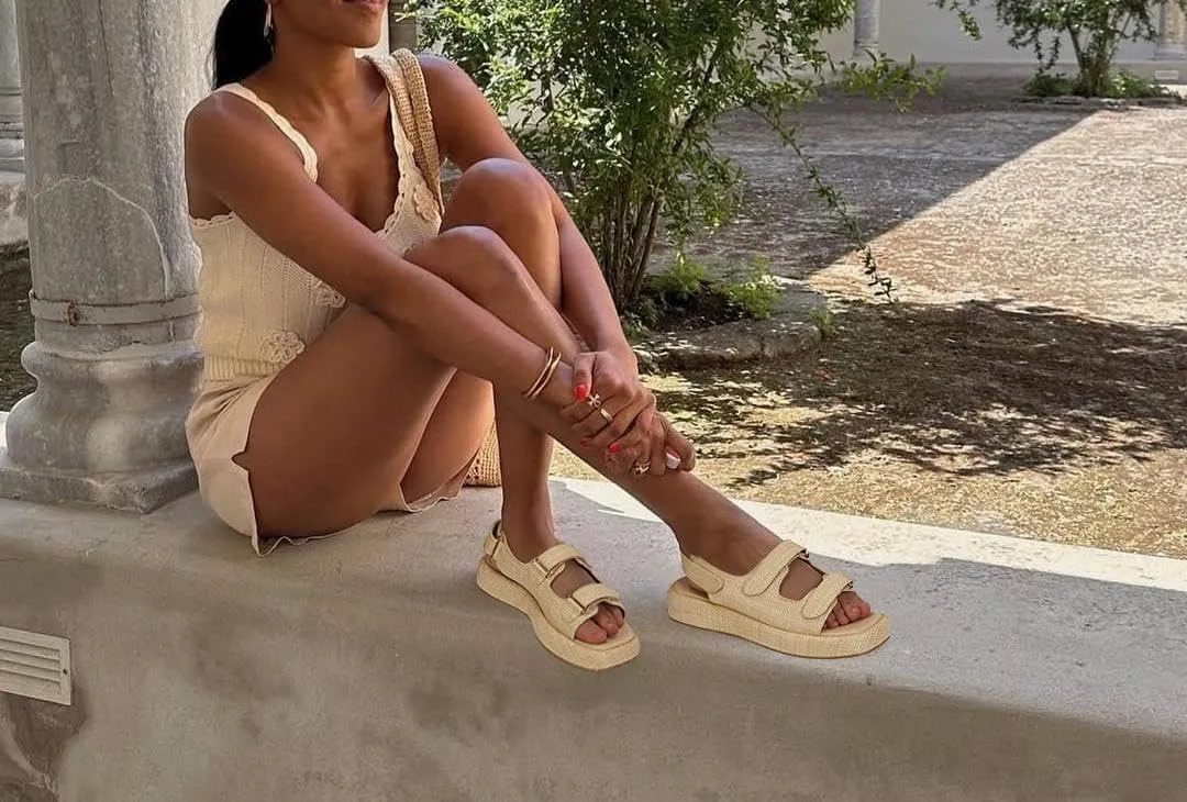 Raffia Sandals for Women Platform Summer Open Toe Slingback Lace Beach with Adjustable Double Buckle