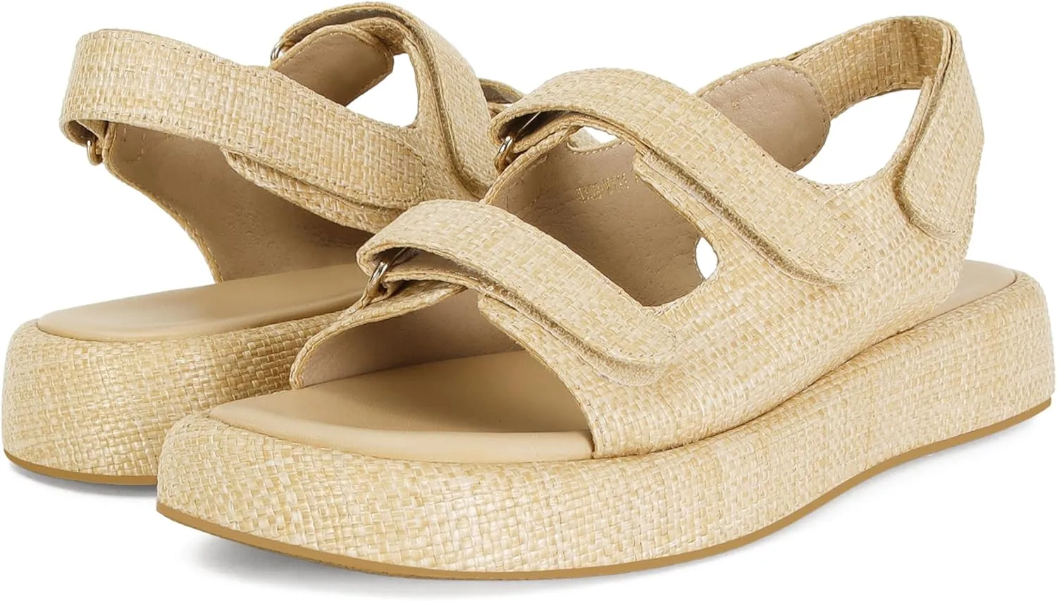 Raffia Sandals for Women Platform Summer Open Toe Slingback Lace Beach with Adjustable Double Buckle