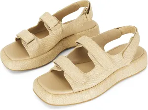 Raffia Sandals for Women Platform Summer Open Toe Slingback Lace Beach with Adjustable Double Buckle