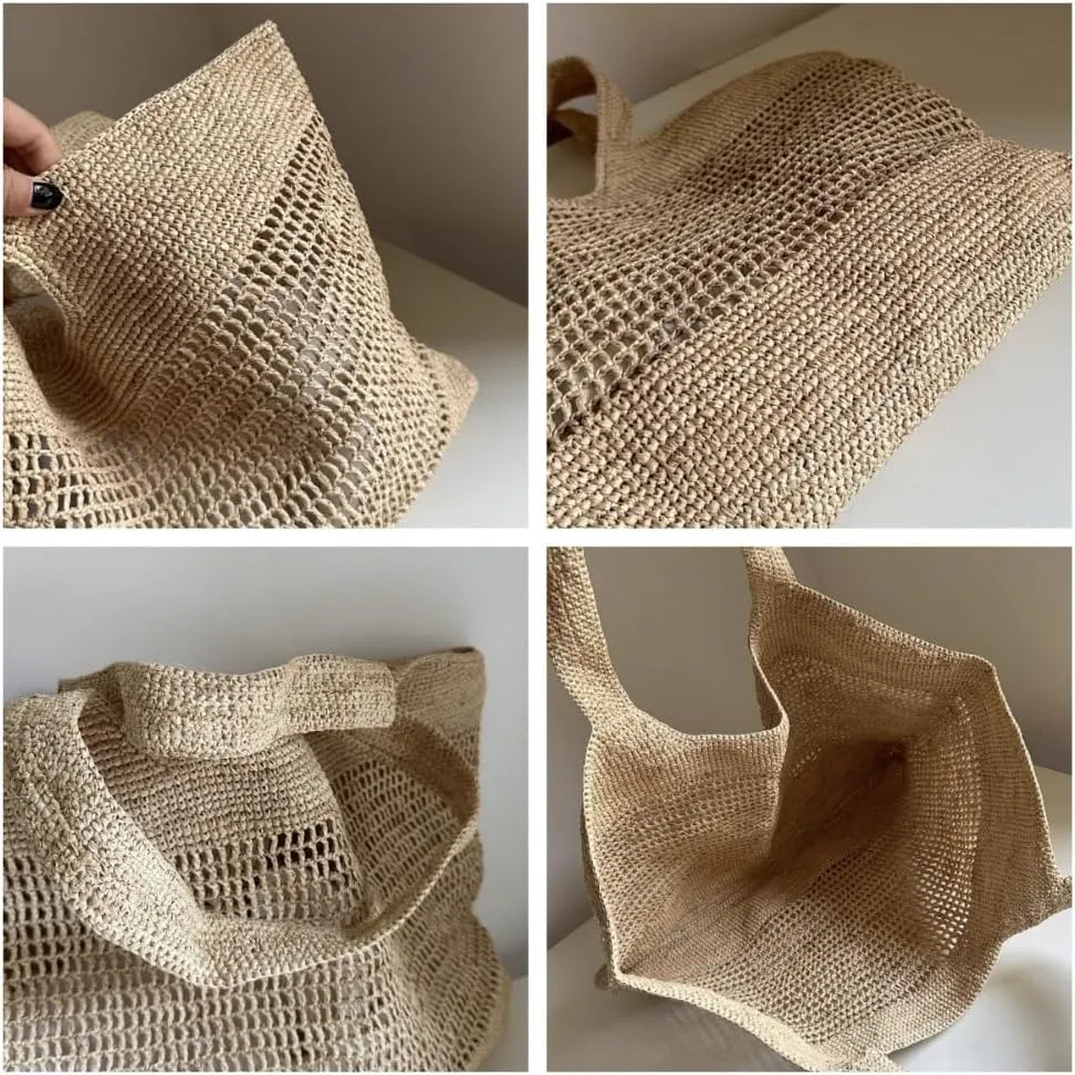 Raffia Straw Woven Totes Shoulder Crossbody Bag Handbag Hobo Hollow Beach Vacation Seaside Crochet Versatile Purse Chic