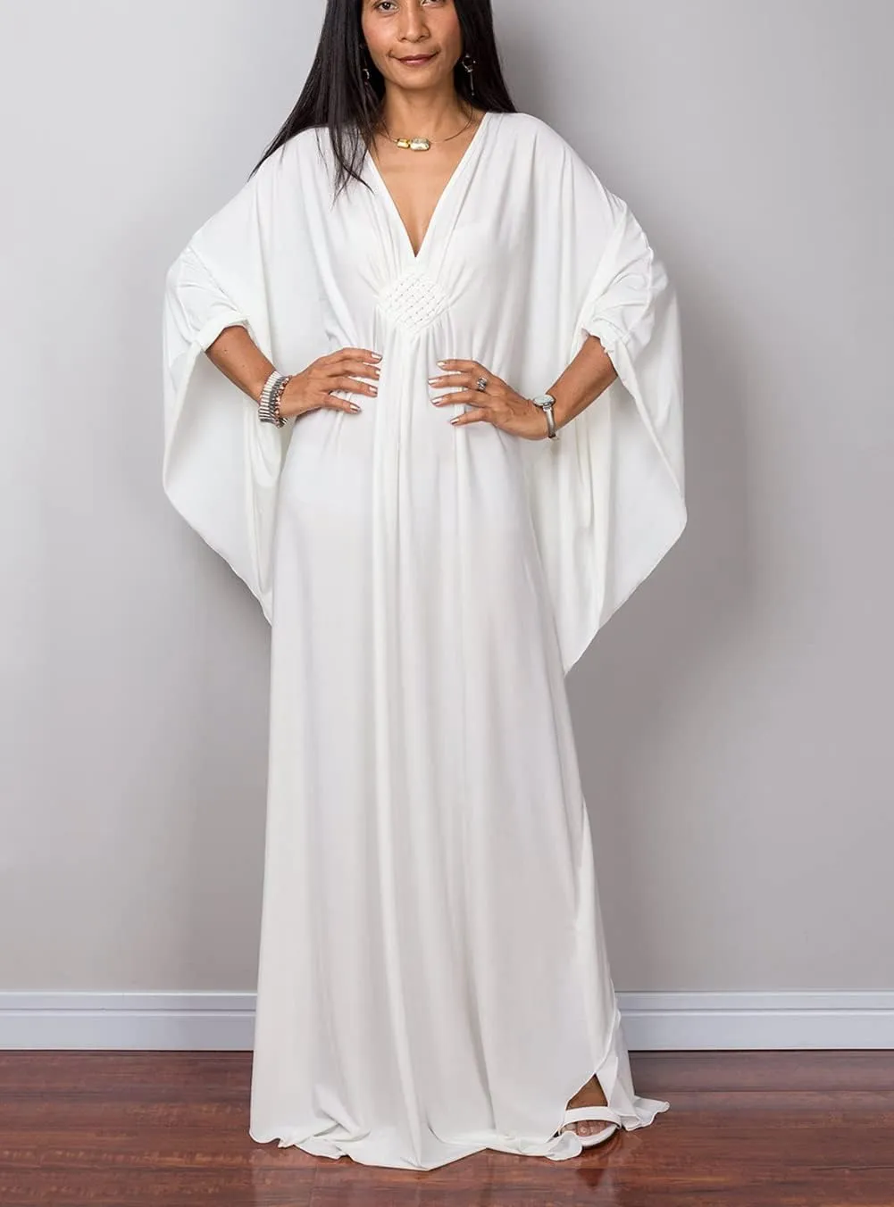 RanRui Caftans for Women Solid Color Chiffon Plus Size Kaftan Dresses Beach Cover Up V Neck Batwing Sleeve Caftans Loungewear