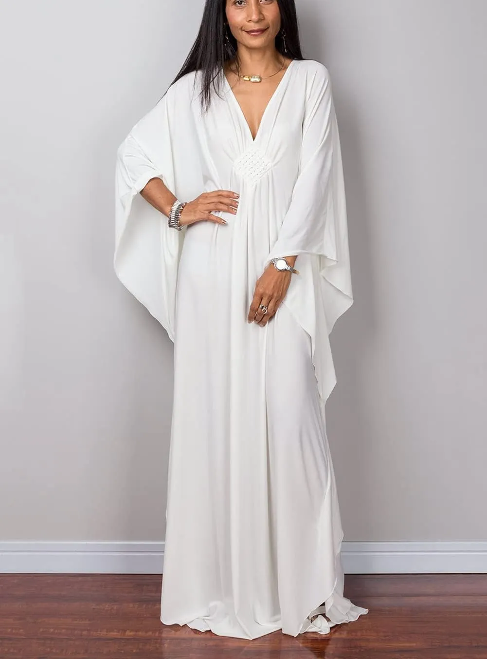 RanRui Caftans for Women Solid Color Chiffon Plus Size Kaftan Dresses Beach Cover Up V Neck Batwing Sleeve Caftans Loungewear