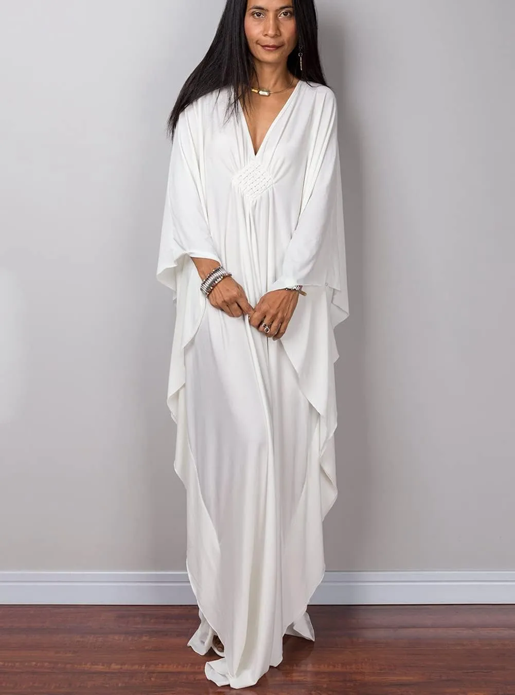 RanRui Caftans for Women Solid Color Chiffon Plus Size Kaftan Dresses Beach Cover Up V Neck Batwing Sleeve Caftans Loungewear