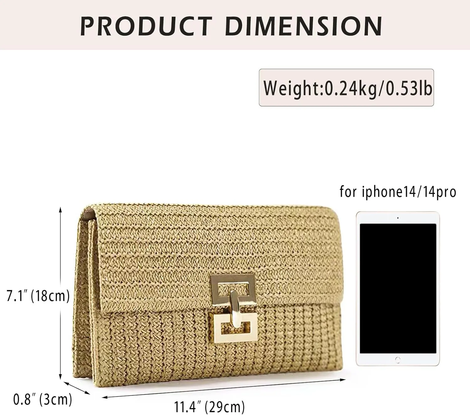 Rattan Clutch Purse for Women,Summer Straw Woven Beach Woven Bag Wicker Raffia Envelope Evening Clutch for Wedding