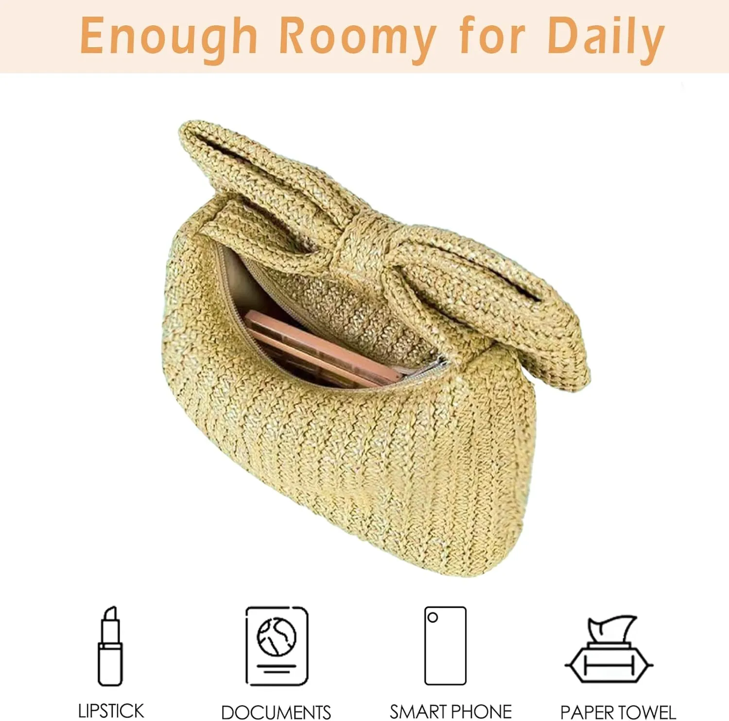 Rattan Clutch Purse for Women,Summer Straw Woven Beach Woven Bag Wicker Raffia Envelope Evening Clutch for Wedding