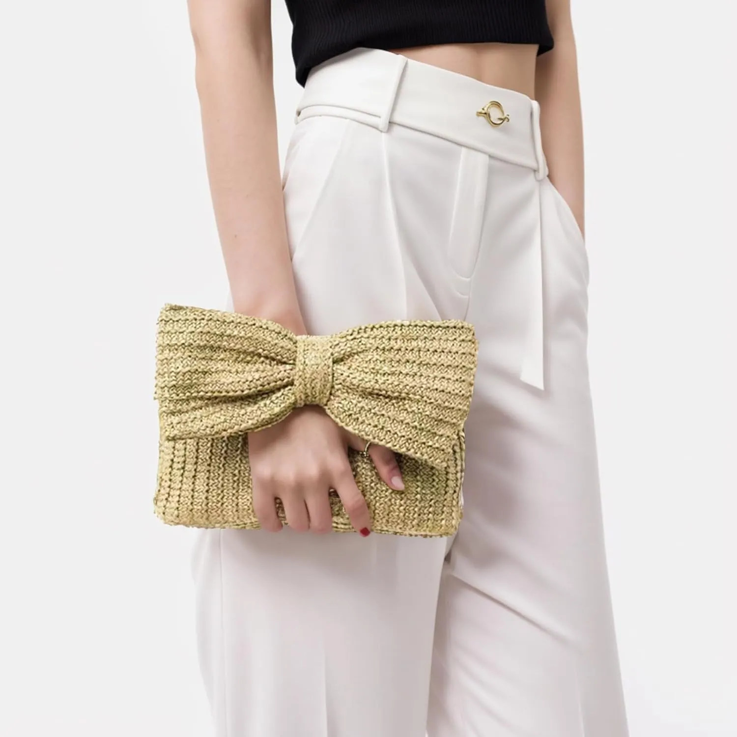Rattan Clutch Purse for Women,Summer Straw Woven Beach Woven Bag Wicker Raffia Envelope Evening Clutch for Wedding