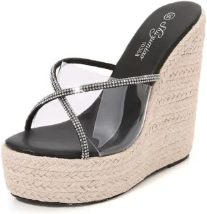 Rattan Sandals Raffia Espadrilles Clear Wedge Slides Plus Size for Women Cute Fashion Comfortable Platform Casual for Girls Boho Bohemia Beach Cruise Holiday Vacation Summer Alpargatas Para Mujer