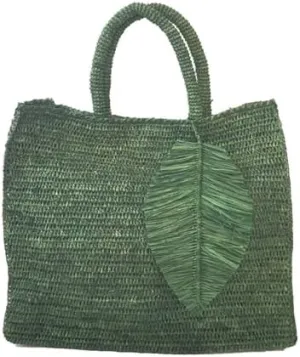 Ravenna Straw Tote Bag, Handwoven Raffia with Palm Leaf Design