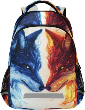 Red Blue Fire Wolf Flame Backpack for Boys Girls Elementary School Bag Kids Travel Bags Casual Rucksack Laptop Bookbag