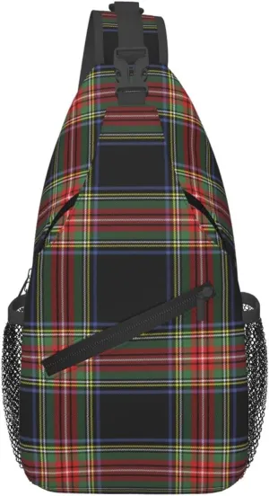 Red Cage Tartan Plaid Scottish Cross Chest Bag Diagonally Hiking Crossbody Bag Travel Shoulder Daypack Lightweight Sling Backpack Cycling Daypacks Fitness Chest Backpacks