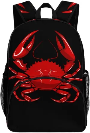 Red Crab Backpack Print Laptop Bag Shoulder Bags Travel Casual Daypacks For Women Men