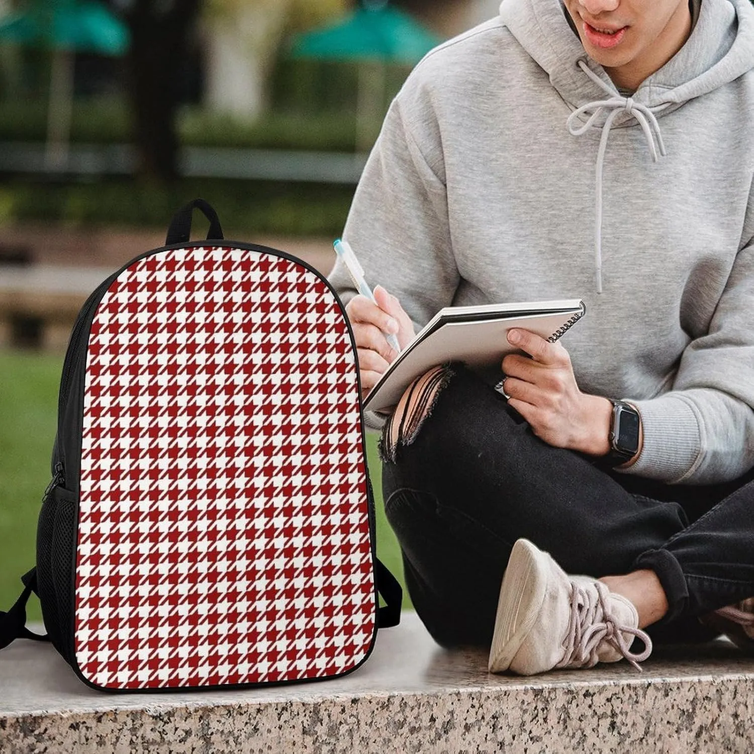Red Houndstooth Backpack Lightweight Waterproof Backpacks Laptop Backpack for Unisex Casual Travel Daypacks Large Capacity