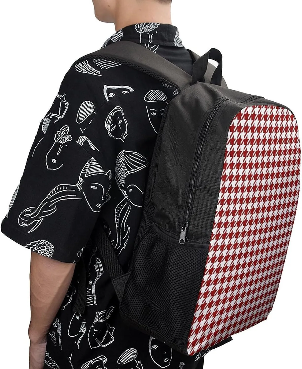 Red Houndstooth Backpack Lightweight Waterproof Backpacks Laptop Backpack for Unisex Casual Travel Daypacks Large Capacity