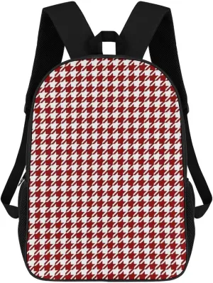 Red Houndstooth Backpack Lightweight Waterproof Backpacks Laptop Backpack for Unisex Casual Travel Daypacks Large Capacity