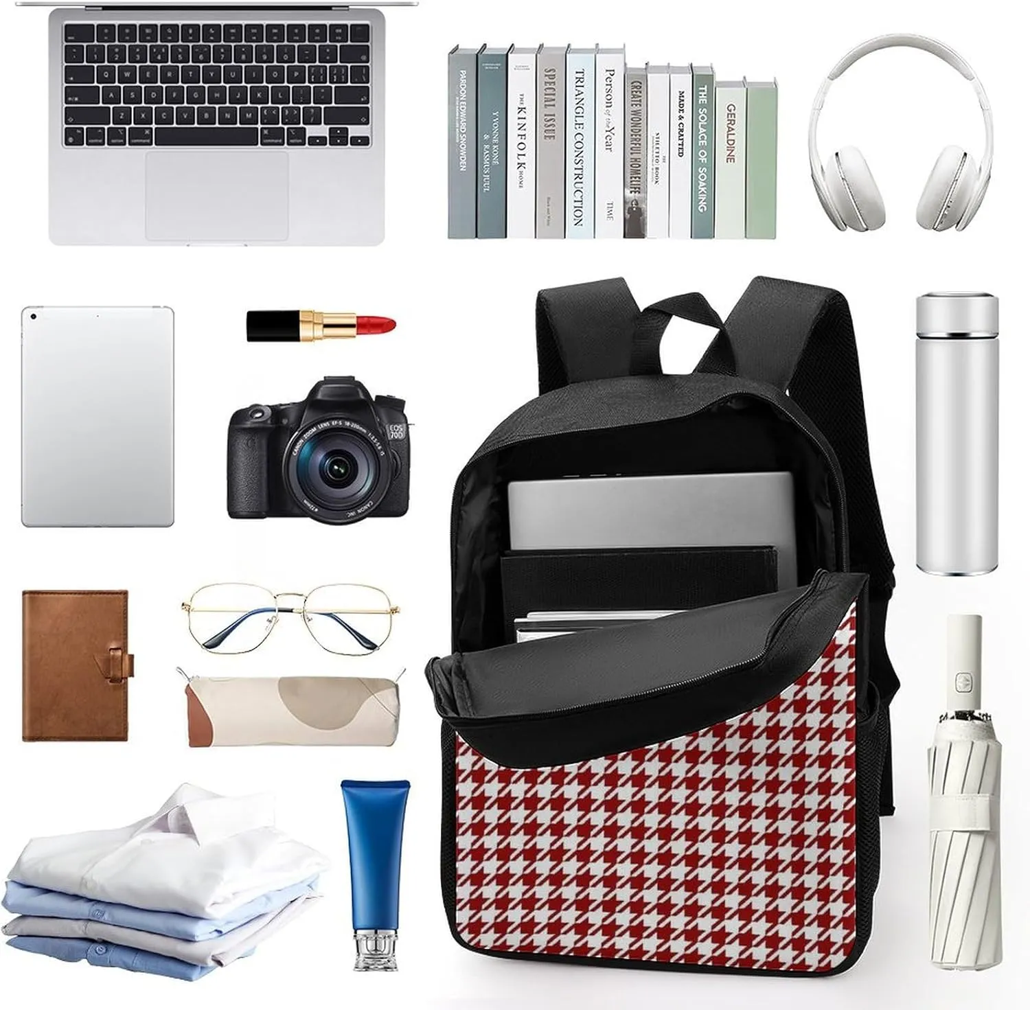 Red Houndstooth Backpack Lightweight Waterproof Backpacks Laptop Backpack for Unisex Casual Travel Daypacks Large Capacity