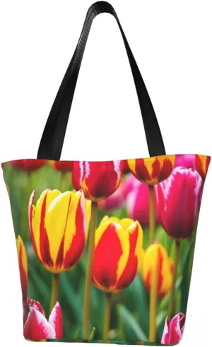 Red tulips Print Multifunctional Tote Daypacks for Women Work Travel Shopping Handbags Shoulder Bag