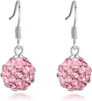 Red/Beige/Violet/Black/White/Pink Crystal Disco Ball Clay Beads Shamballa Long Tassel Dangle Earrings, 925 Sterling Silver Drop Threader Hook Earrings for Women, 8MM