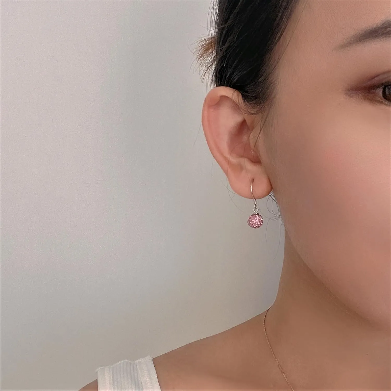 Red/Beige/Violet/Black/White/Pink Crystal Disco Ball Clay Beads Shamballa Long Tassel Dangle Earrings, 925 Sterling Silver Drop Threader Hook Earrings for Women, 8MM